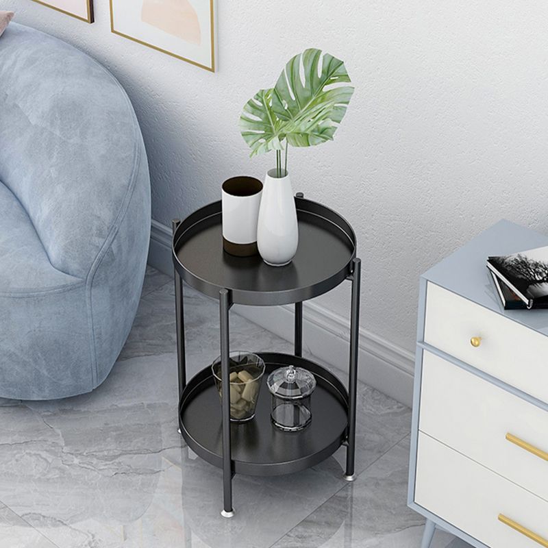 Mid-Century Tray Top Corner Table 4 Legs Metal Side End Table with Storage