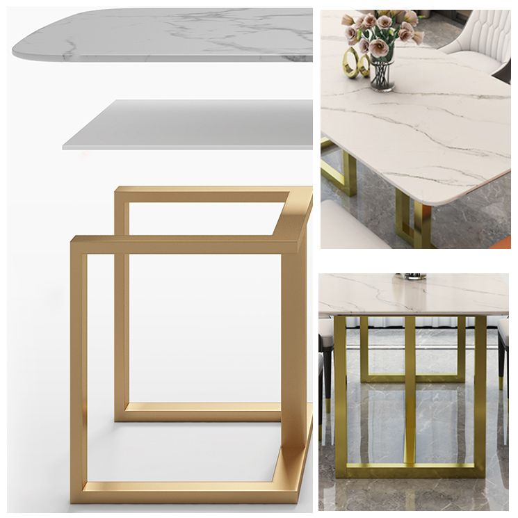 Rectangle Traditional Luxury Dining Table White Sintered Stone Table with Gold Double Pedestal Clearhalo ' dining_table' 'Dining Tables & Seating' 'Dining Tables' 'furn' 'furn_dining_table' 'Furniture' 'furniture_dining_table' 'Kitchen & Dining Furniture' 'kitchen&dining_furn' 'kitchen' 'kitchen_dining_table' 1200x1200_84593688-12ea-4225-8f44-53e9422f3eda