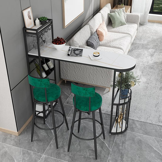 Stone Top Bistro Bar Table Rectangle Bar Table with Wine Rack