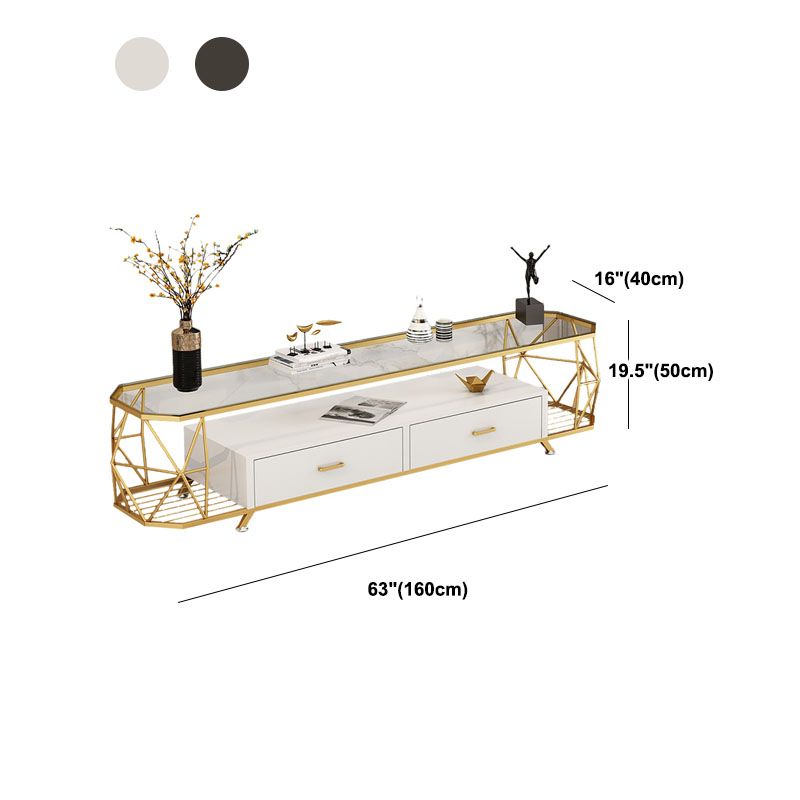 Consola de TV de almacenamiento de 4 niveles Style Glam Style STAND de 4 niveles con 2 cajones