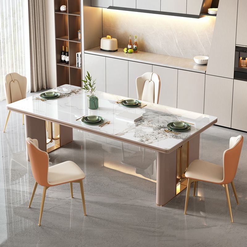 Modern Style 1/4/5/6/7 Pieces Dining Room Table Rectangle Stone Furniture in White Clearhalo 'Dining Room Sets' 'Dining Tables & Seating' 'dining_room_set' 'furn' 'furn_dining_room_set' 'Furniture' 'Kitchen & Dining Furniture' 1200x1200_845e8789-e76d-4446-8860-d0c1a0897791