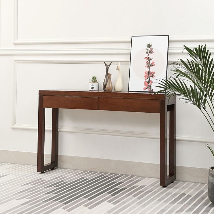 Tavolo di divano console con 2 cassetti nel tavolo console in legno marrone scuro