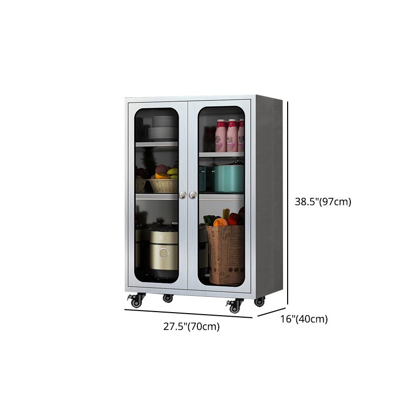 Modern Stainless Steel Dining Server Silver Adjustable Shelving Cabinets with Door Clearhalo 'buffet_sideboard' 'Buffets & Sideboards' 'furn' 'furn_buffet_sideboard' 'Furniture' 'furniture_buffet_sideboard' 'Kitchen & Dining Furniture' 1200x1200_846a07f3-c247-48d5-9bee-c8b8161980bb