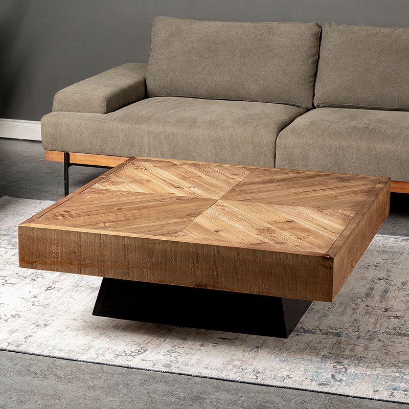 Scandinavian Block Coffee Cocktail Table in Pine Wood Square Shape