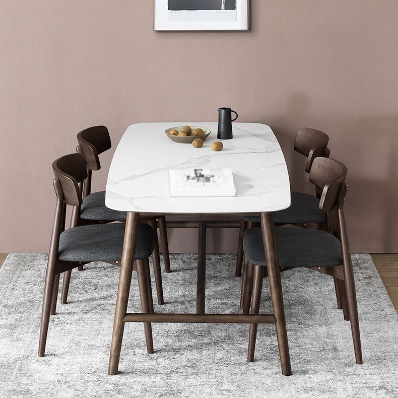 Modern Rectangular Dining Table White Top Dining Table with Wood Trestle Base Clearhalo 'Dining Tables & Seating' 'Dining Tables' 'dining_table' 'Furniture' 'furniture_dining_table' 'Kitchen & Dining Furniture' 'kitchen' 'kitchen_dining_table' 1200x1200_846c6567-2345-43ec-9892-38317ac80cc7