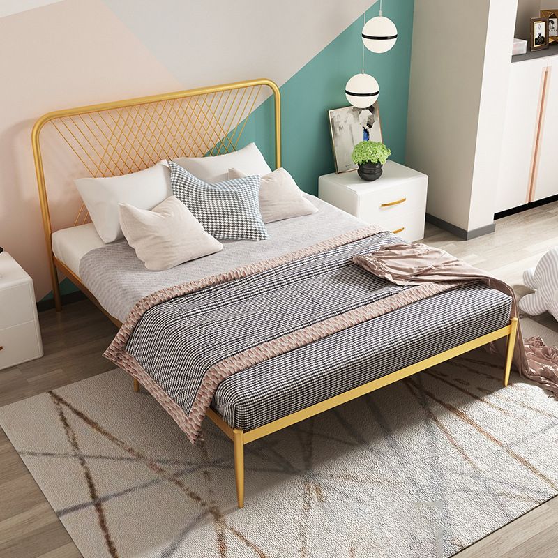 Contemporary Style Solid Color Bed Frame Metal Bed with Headboard