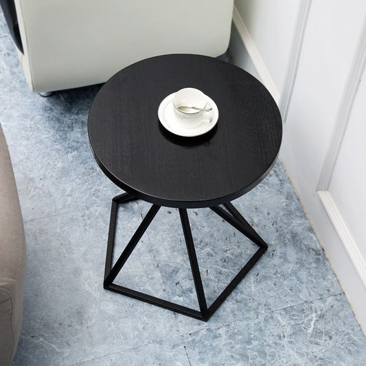 Wood Round Side Table Black Metal Frame Sofa Side Accent Table