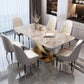 Minimalist Style Sintered Stone Dining Room Set with Fixed Table and Gold Trestle Base for Home Use Clearhalo 'Dining Room Sets' 'Dining Tables & Seating' 'dining_room_set' 'furn' 'furn_dining_room_set' 'Furniture' 'furniture_dining_room_set' 'Kitchen & Dining Furniture' 'kitchen&dining_furn' 'kitchen' 1200x1200_8476b9c5-7985-4cd4-959e-b4c91cebbbad