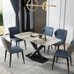 Modern Pedestal Casual Dining Table Stone Top Black Frame Dining Site Table