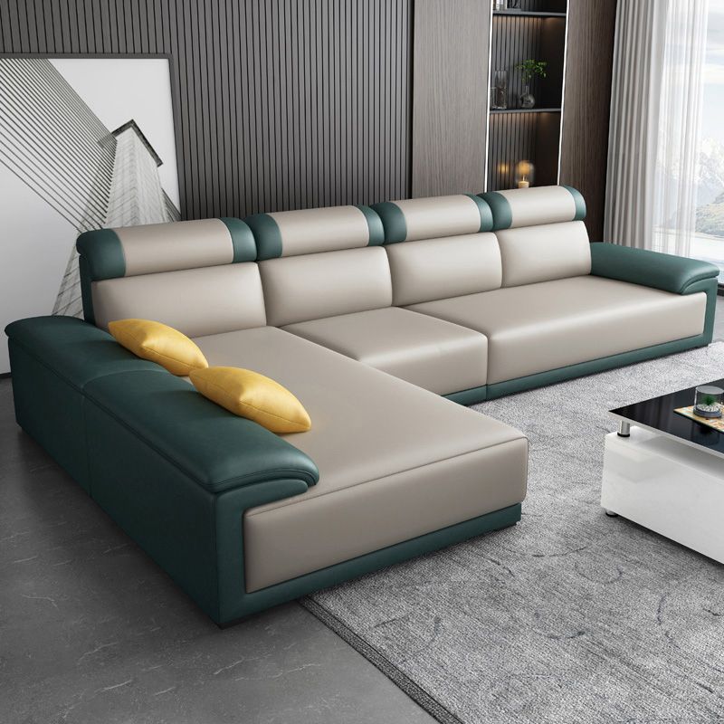 Faux Leather Pillow Top Arm Sectional with Pillowed Back Cushions for Living Room Clearhalo 'furn' 'furn_sectionals' 'Furniture' 'furniture_sectionals' 'kitchen' 'kitchen_sectionals' 'Living Room Furniture' 'Sectionals' 1200x1200_84792045-9a50-43d3-aee9-cfacbd6ae391