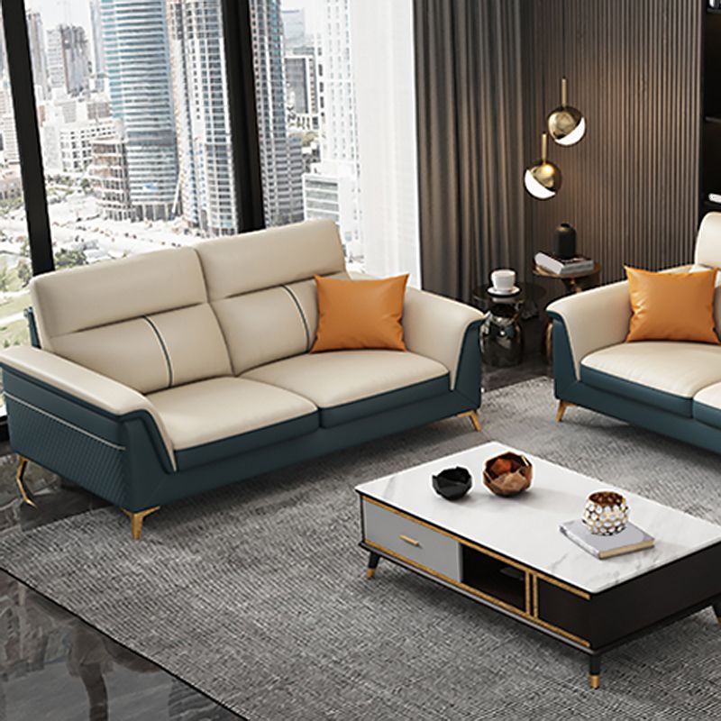 Pillow Top Arm Genuine Leather Sectionals, Cushion Back 36.2" Sectional Sofa in Ivory Clearhalo 'furn' 'furn_sectionals' 'Furniture' 'Living Room Furniture' 'Sectionals' 1200x1200_8479dfa3-a188-4440-9efd-a89c9e283085