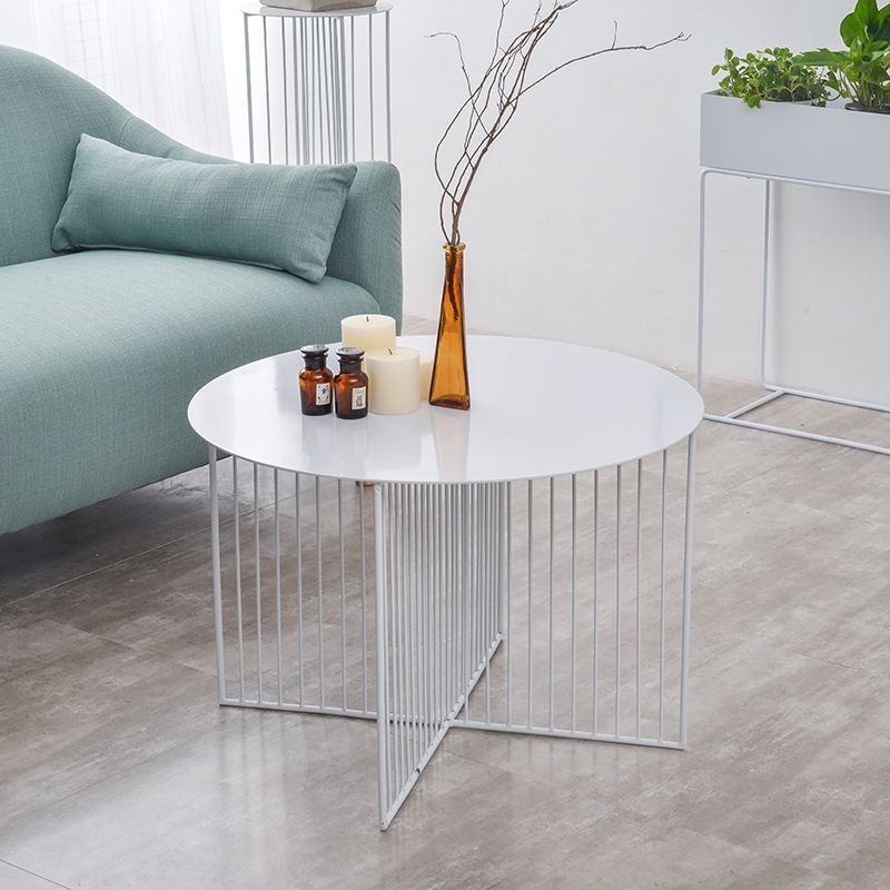 Mid-century Modern Iron Round Top Coffee Table Cross Legs Cocktail Table Clearhalo 'Coffee & Accent Tables' 'Coffee Tables' 'coffee_tables' 'furn' 'furn_coffee_tables' 'Furniture' 'Living Room Furniture' 1200x1200_847b4173-66f5-472e-a137-12a5ae409d2f