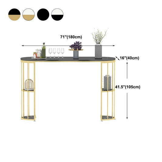 Glam Iron Bar Dining Table Stone Top Oval Indoor Bistro Table with 2-Shelf Fixed Table Clearhalo 'Bar Furniture' 'Bar Tables' 'bar_tables' 'furn' 'furn_bar_tables' 'Furniture' 'furniture_bar_tables' 'Kitchen & Dining Furniture' 1200x1200_847fb014-73c8-4aad-95ba-637f05510414