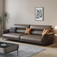 Flared Arm Sofa with Bolster Pillows Modern Leather Sofa in Brown