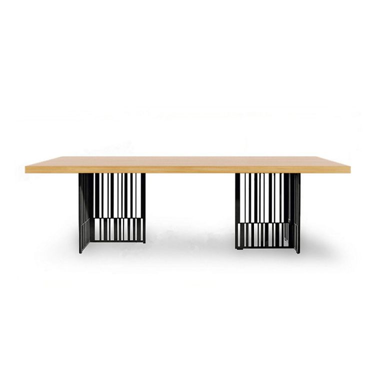 Industrial Pine Wood Table for Restaurant Rectangle Table with Black Double Pedestal Base Clearhalo ' dining_table' 'Dining Tables & Seating' 'Dining Tables' 'furn' 'furn_dining_table' 'Furniture' 'furniture_dining_table' 'Kitchen & Dining Furniture' 'kitchen&dining_furn' 'kitchen' 'kitchen_dining_table' 1200x1200_84844262-7f5d-4c5b-91ac-d21027e9ecd5