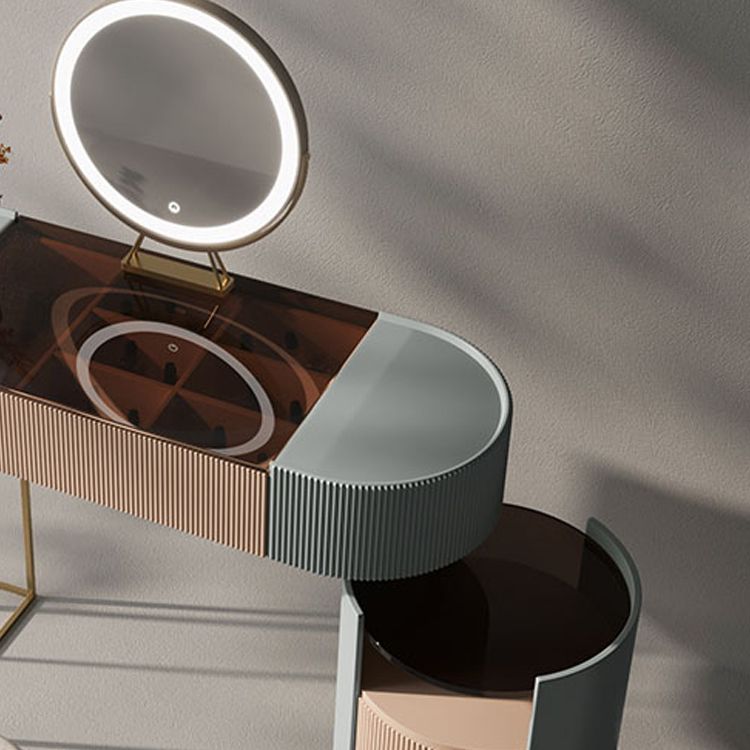 Glazen top ijdelheid tafelopslag doos ijdelheid set met make -uptafel en ontlasting