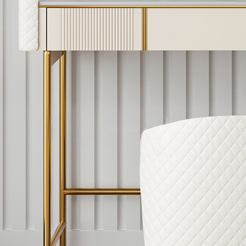 Glam Slate Top Vanity Dressing Table Beige Wooden Makeup Vanity Desk