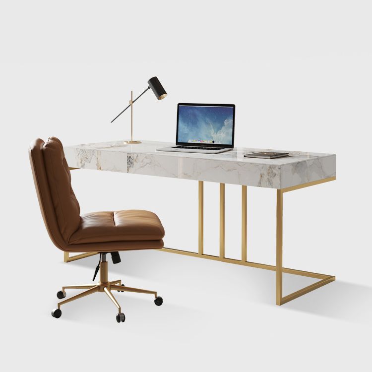 Escritorio de oficina de Stone Glam 23.62 "W escritura de escritura de acero inoxidable con 3 cajones