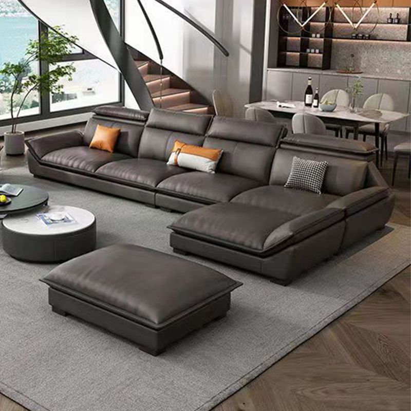 Modern 3/4-Seater Faux Leather Sofa & Chaise 68.9" D Pillow Top Arm Sofa Clearhalo 'furn' 'furn_sectionals' 'Furniture' 'Living Room Furniture' 'Sectionals' 1200x1200_848d8265-4540-412d-9927-62e0ccce6f26