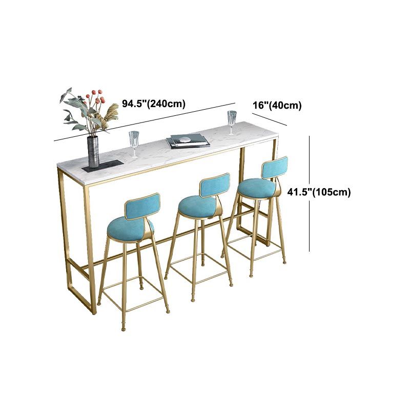 Rectangle Marble Patio Bar Table Footrest White and Gold Counter Table for Coffee Shop