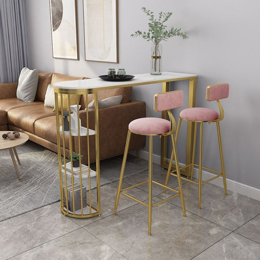 Glam Marble Pub Table with Specialty Table Top Gold Double Pedestal Table - 42" H Clearhalo 'Bar Furniture' 'Bar Tables' 'bar_tables' 'furn' 'furn_bar_tables' 'Furniture' 'furniture_bar_tables' 'Kitchen & Dining Furniture' 1200x1200_8492559d-2a03-4f79-9c46-a1ab6042944a