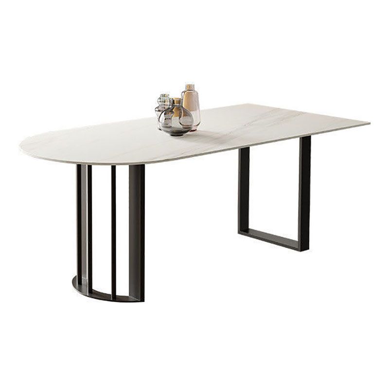 Stone Dining Room Collection Contemporary Double Pedestal Dining Table for Home Clearhalo 'Dining Tables & Seating' 'Dining Tables' 'dining_table' 'furn' 'furn_dining_table' 'Furniture' 'Kitchen & Dining Furniture' 1200x1200_8494c7e5-12e2-4746-8b54-1cdde7c22d32