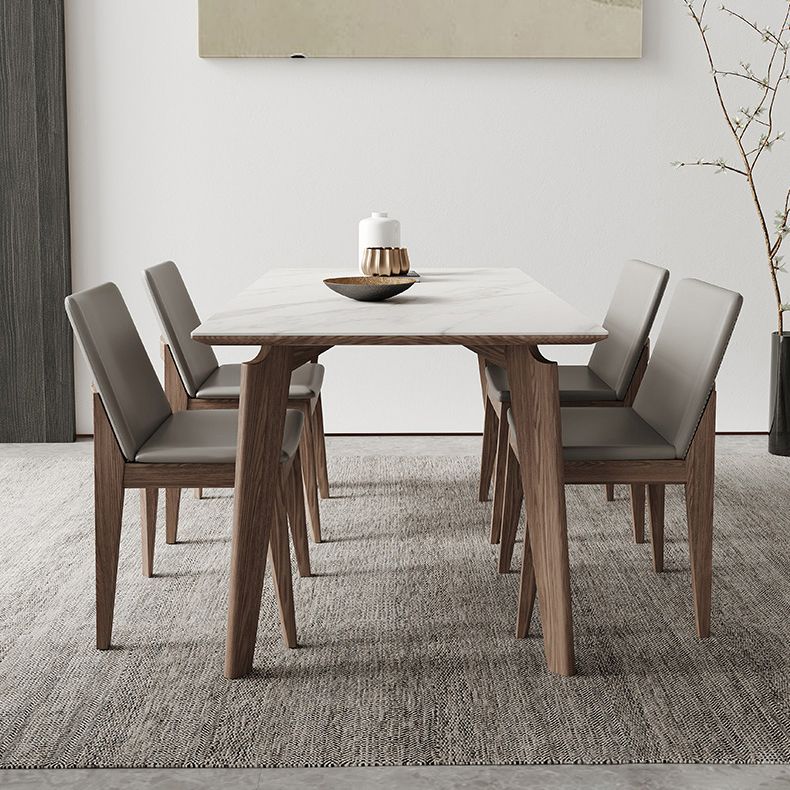 Minimalist Rectangle Sintered Stone Dining Table for 4/ 6with Wooden Base Dining Set for Restaurant Clearhalo 'Dining Room Sets' 'Dining Tables & Seating' 'dining_room_set' 'furn' 'furn_dining_room_set' 'Furniture' 'furniture_dining_room_set' 'Kitchen & Dining Furniture' 'kitchen&dining_furn' 'kitchen' 1200x1200_849bd40b-feab-4f1b-9b16-d1c51eeaabb2