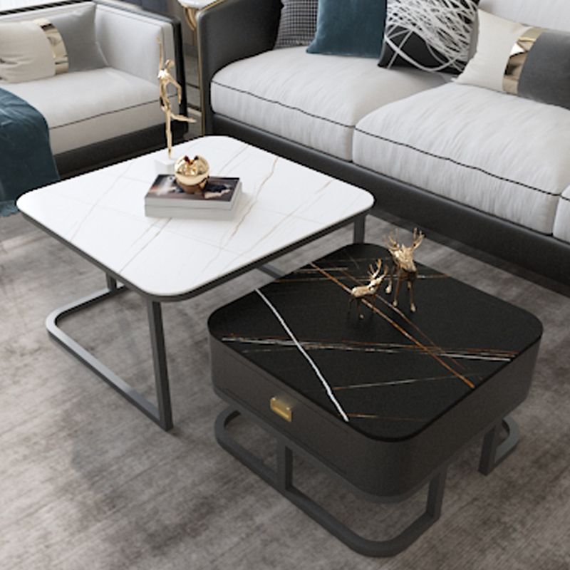 Round Slate/ Glass Coffee Table Frame 2 Nesting Cocktail Table with Storage Clearhalo 'Coffee & Accent Tables' 'Coffee Tables' 'coffee_tables' 'furn' 'furn_coffee_tables' 'Furniture' 'furniture_coffee_tables' 'Living Room Furniture' 1200x1200_849f382a-ae85-4093-bcfe-a0d0523741a9