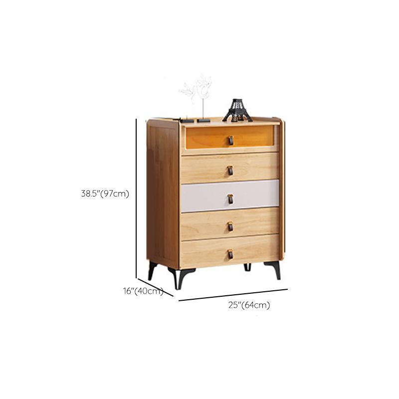 Poitrine naturelle moderne du milieu du siècle avec tiroirs en babinon et jambes noires