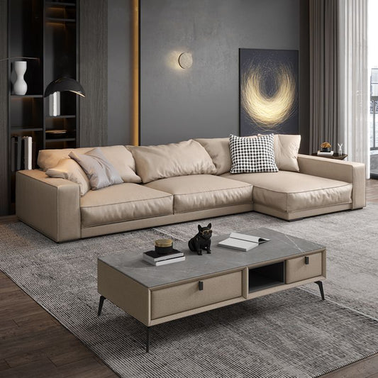 Pillowed Back Cushions Sectional Sofa, Square Arm Sectional Sofa,in Cream22" Clearhalo 'furn' 'furn_sectionals' 'Furniture' 'Living Room Furniture' 'Sectionals' 1200x1200_84a0af1a-a11b-4845-848a-8fe1681b1660