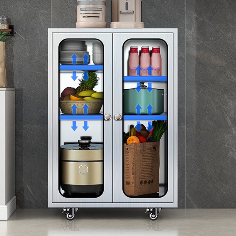 Modern Stainless Steel Dining Server Silver Adjustable Shelving Cabinets with Door Clearhalo 'buffet_sideboard' 'Buffets & Sideboards' 'furn' 'furn_buffet_sideboard' 'Furniture' 'furniture_buffet_sideboard' 'Kitchen & Dining Furniture' 1200x1200_84a0ce9e-0daa-4712-ab70-612431291098