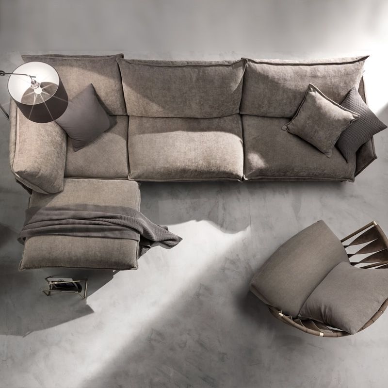 リネンスクエアアームソファ＆チャイズリバーシブルモダンクッションルースバックソファ