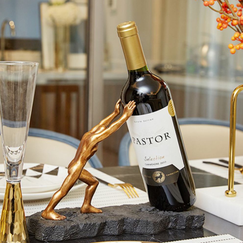 メタルカウンタートップワイングラスラックモダンゴールドワインボトルホルダー-10.6 "x4.3" x7.5 "