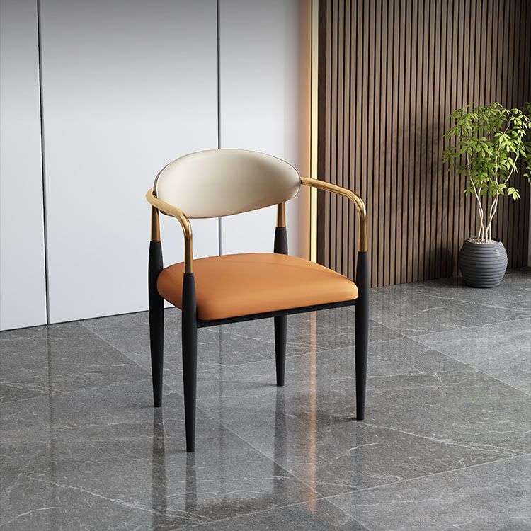 Glam Metal Arm Chair Faux Leather Open Back Dining Side Chair with Upholstered Clearhalo 'Dining Chairs' 'Dining Tables & Seating' 'dining_chair' 'furn' 'furn_dining_chair' 'Furniture' 'furniture_dining_chair' 'Kitchen & Dining Furniture' 1200x1200_84a9c430-ce1c-43a8-bacf-227be04ad736