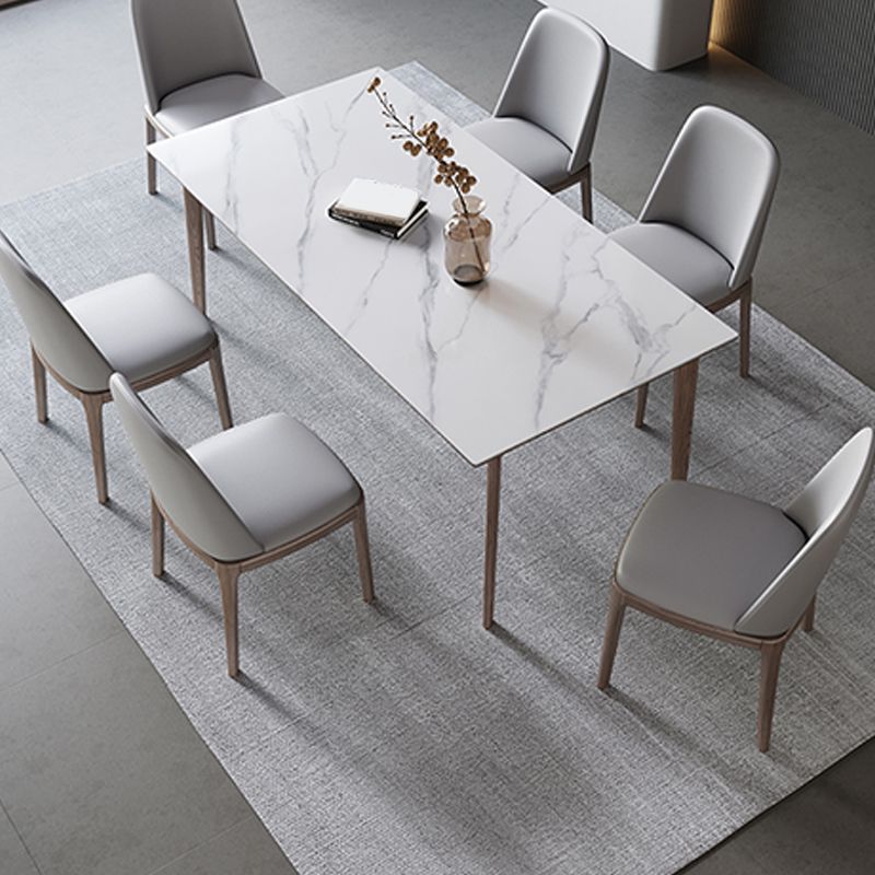 Table rectangulaire Table de salle à manger moderne médiévale en pierre frittée avec base en bois