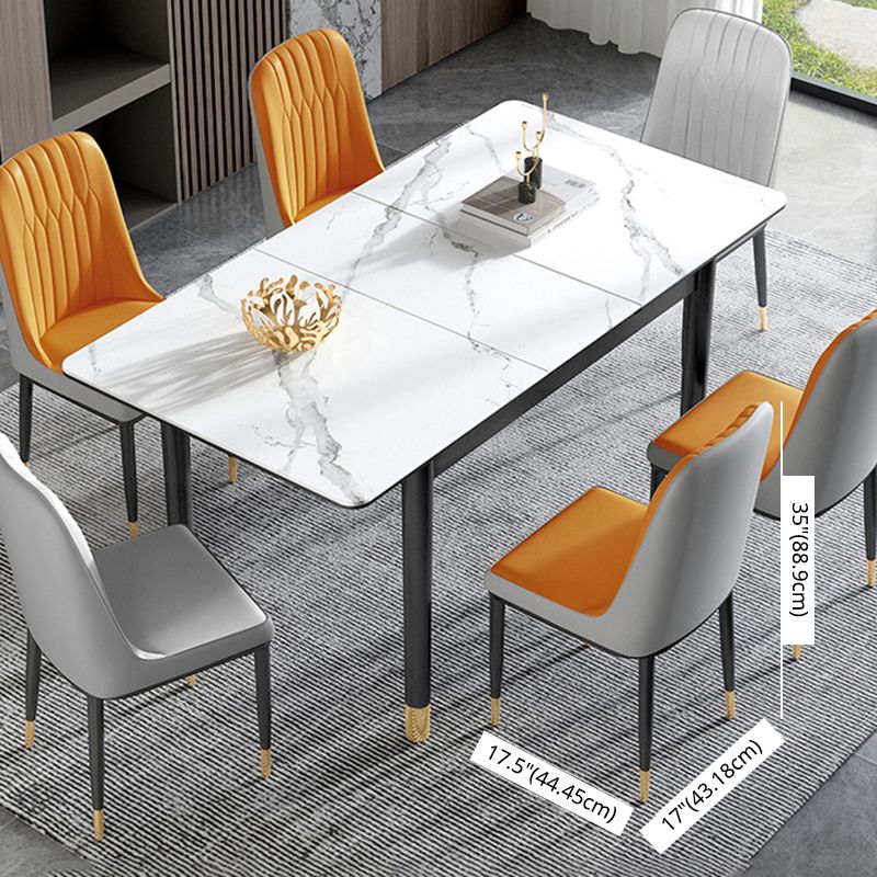 Rectangle Modern DiningRoomTableSet Sintered Stone Top DiningSet with Metallic 4 Legs Base Clearhalo 'Dining Room Sets' 'Dining Tables & Seating' 'dining_room_set' 'furn' 'furn_dining_room_set' 'Furniture' 'furniture_dining_room_set' 'Kitchen & Dining Furniture' 'kitchen&dining_furn' 'kitchen' 1200x1200_84af4b7d-0767-4e95-8536-d05aaffecbd6