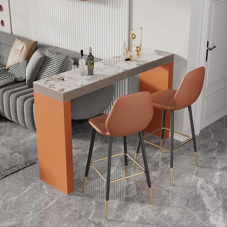 Glam Stone Bar Table Set 1/2/3 Pieces Rectangle Bar table with Upholstered Stools Clearhalo 'Bar Furniture' 'furn' 'furn_home_bar_bar_sets' 'Furniture' 'Home Bars & Bar Sets' 'home_bar_bar_sets' 'Kitchen & Dining Furniture' 1200x1200_84b00f02-aeb0-455e-8a74-68882d73c7bb