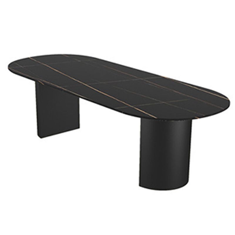 Modern Sintered Stone Dining Table Double Pedestal Table for Home Use Clearhalo 'Dining Tables & Seating' 'Dining Tables' 'dining_table' 'furn' 'furn_dining_table' 'Furniture' 'Kitchen & Dining Furniture' 1200x1200_84b10346-82dc-45f1-b8cc-346d7006b2b8