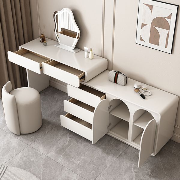 Lighted Mirror Wood White Modern Vanity Dressing Table with Drawers Clearhalo 'Bedroom Furniture' 'furn' 'furn_makeup_vanities' 'Furniture' 'Makeup Vanities' 'makeup_vanities' 1200x1200_84b6d079-d369-4f8e-b6c0-66dd761d2d0f