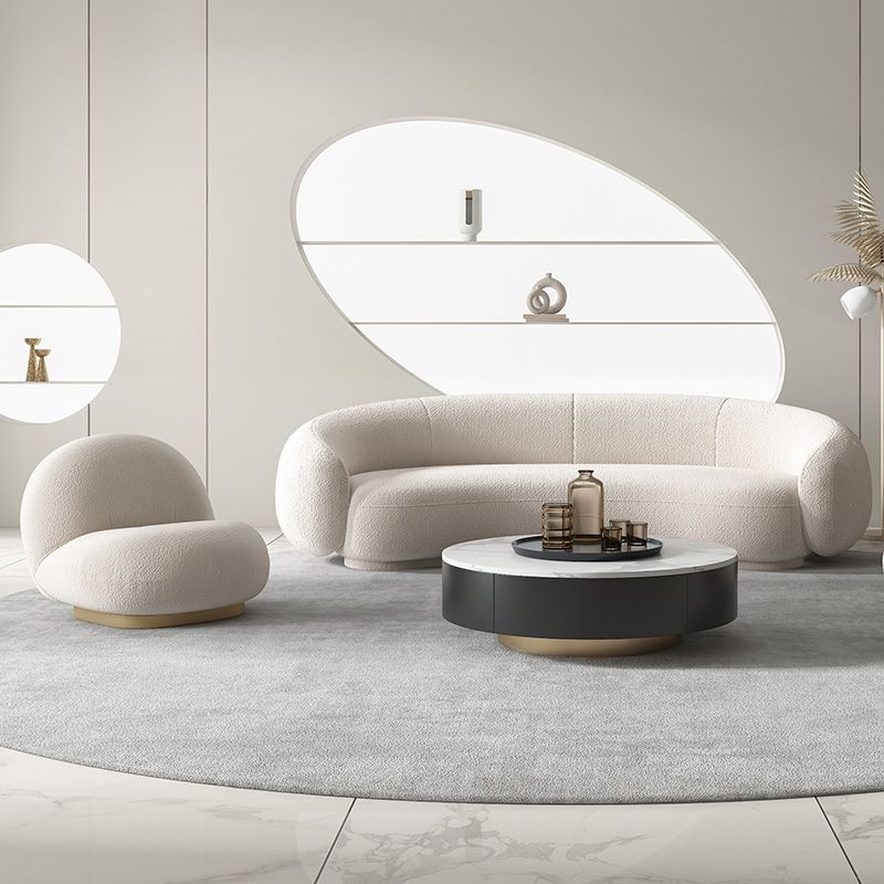 Contemporary Solid Color Sofa Upholstered Wool and Faux Leather Sofa