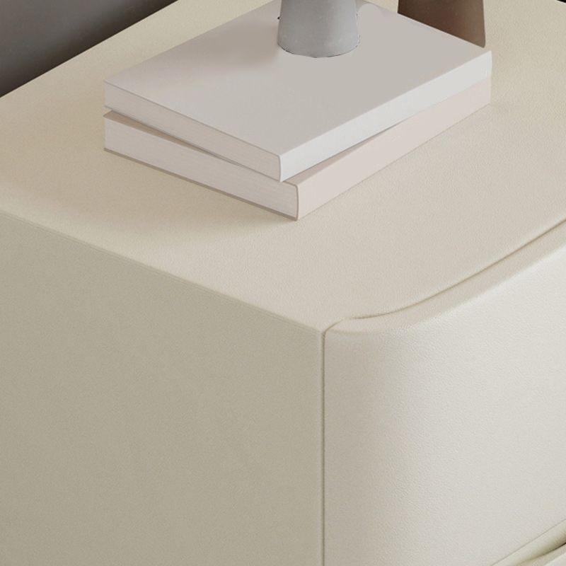 18" Tall 2- Drawer Wood Nightstand Contemporary Leather Bedside Cabinet