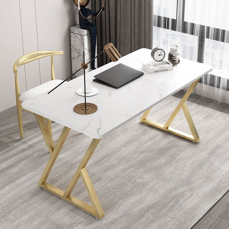 Rectangular Sintered Stone Desk with Gold Legs in Modern Style Clearhalo 'Furniture' 'furniture_office_desk' 'Office Desks' 'Office Furniture' 'office_desk' 1200x1200_84c3f3df-1c7a-4e17-973b-0d994dce84c4