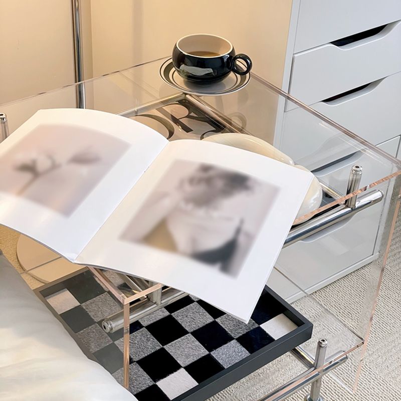 Contemporary Plastic Rectangular End Table Double Tier Corner Table with Storage