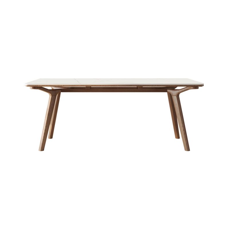 5/7ピース長方形の形の石と無垢材のダイニングテーブルセット