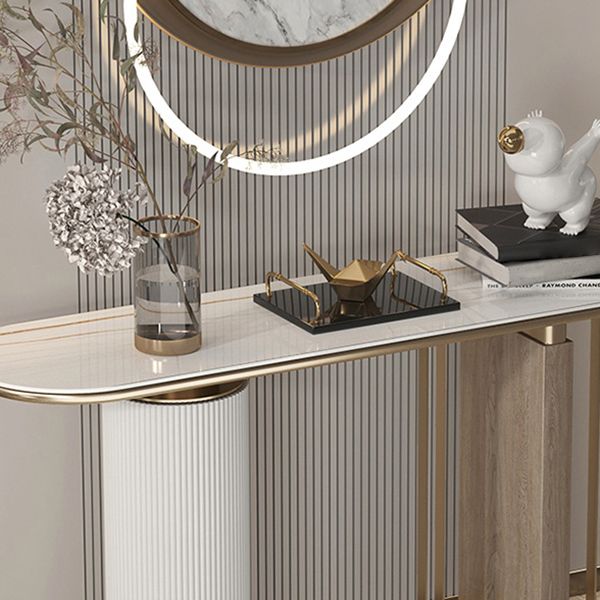Modern Oval Console Table Stone Console Sofa Table in White for Home
