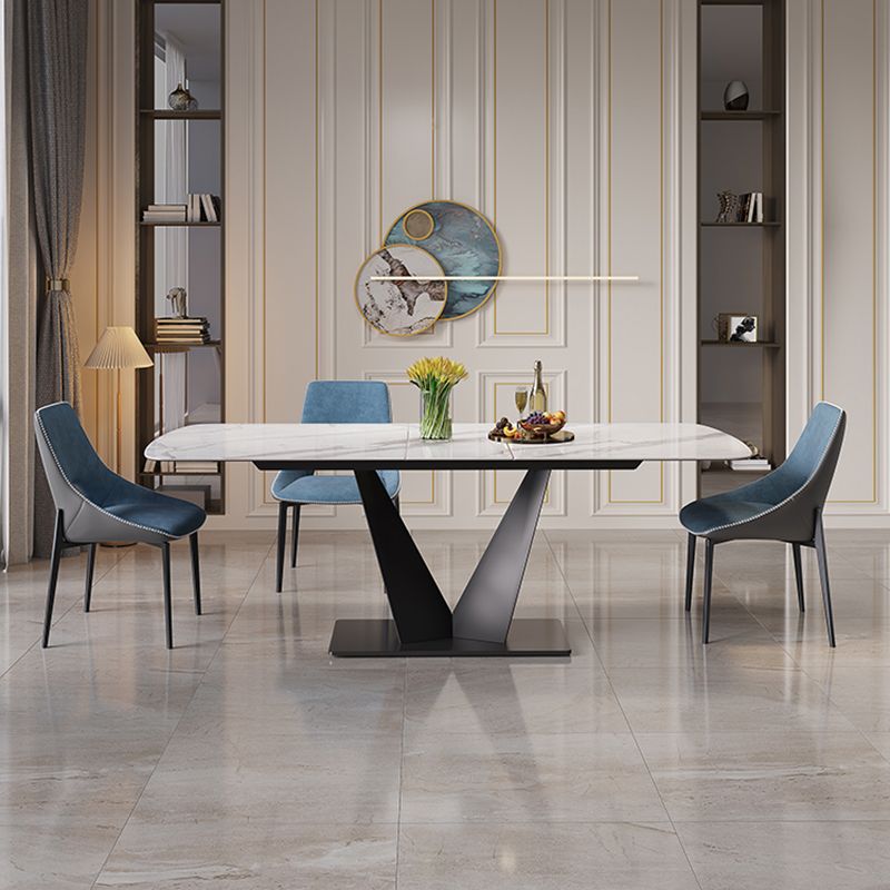 Table de salle à manger moderne en pierre frittée Table rectangulaire avec base en métal