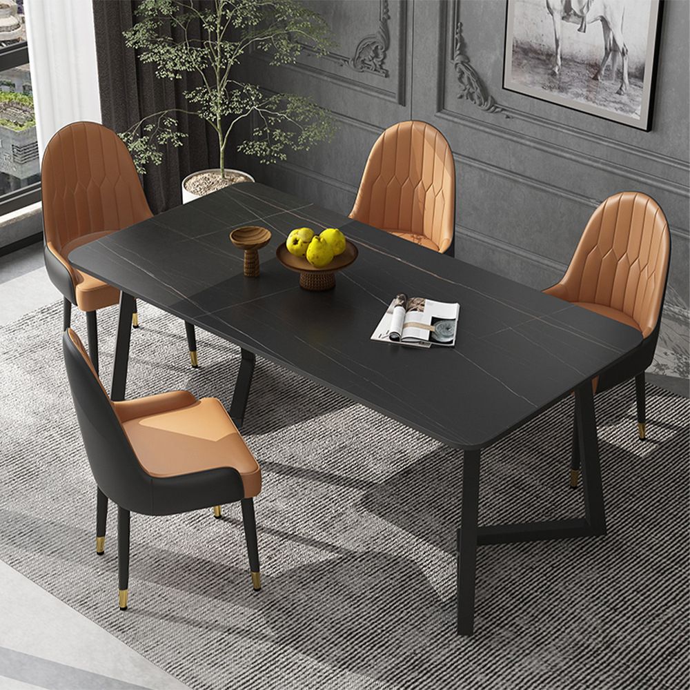 Metal Dinette Set with Faux Leather Chairs 1/2/5/7 Pieces Black Stone Dining Table Set