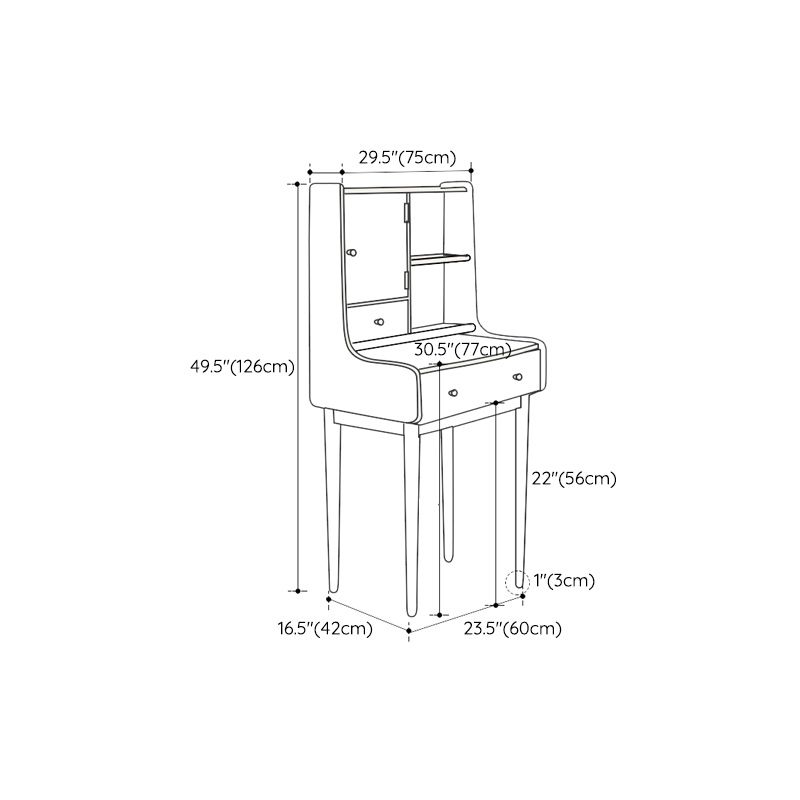 Solid Wood Makeup Table Vanity Stool with Drawers and Mirror in Natural
