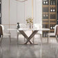 Metal Traditional Luxury Rectangle Table Sintered Stone Top Table with Pedestal