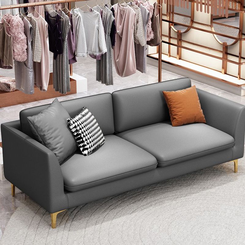 Gold Modern Fabric Sofa with Bolster Pillows 29.53"High Square Arm Sofa Clearhalo 'furn' 'furn_sofas' 'Furniture' 'furniture_sofas' 'kitchen' 'kitchen_sofas' 'Living Room Furniture' 'Sofa' 'sofas' 1200x1200_84e7e986-752f-4601-99ac-eba9b96ef0ba